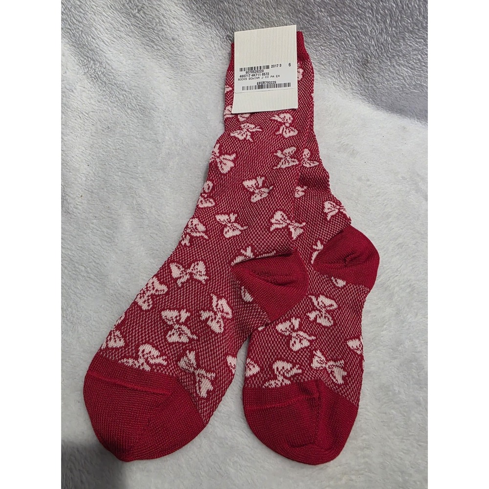 New Authentic Gucci Girl Socks Bows Red/White Cotton Rare Luxury Preppy Sz 8 Md